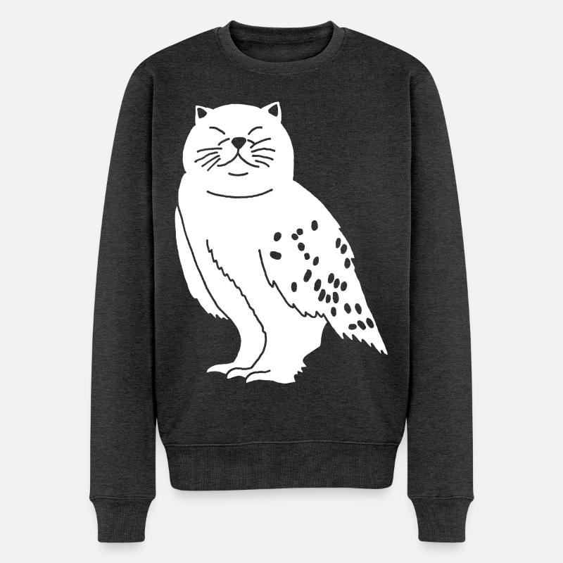 Eule Katze - Männer Premium Bio Pullover - Anthrazit meliert