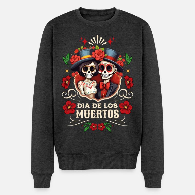 Dia De Los Muertos Totenköpfe Totenkopf Mann Frau - Männer Premium Bio Pullover - Anthrazit meliert