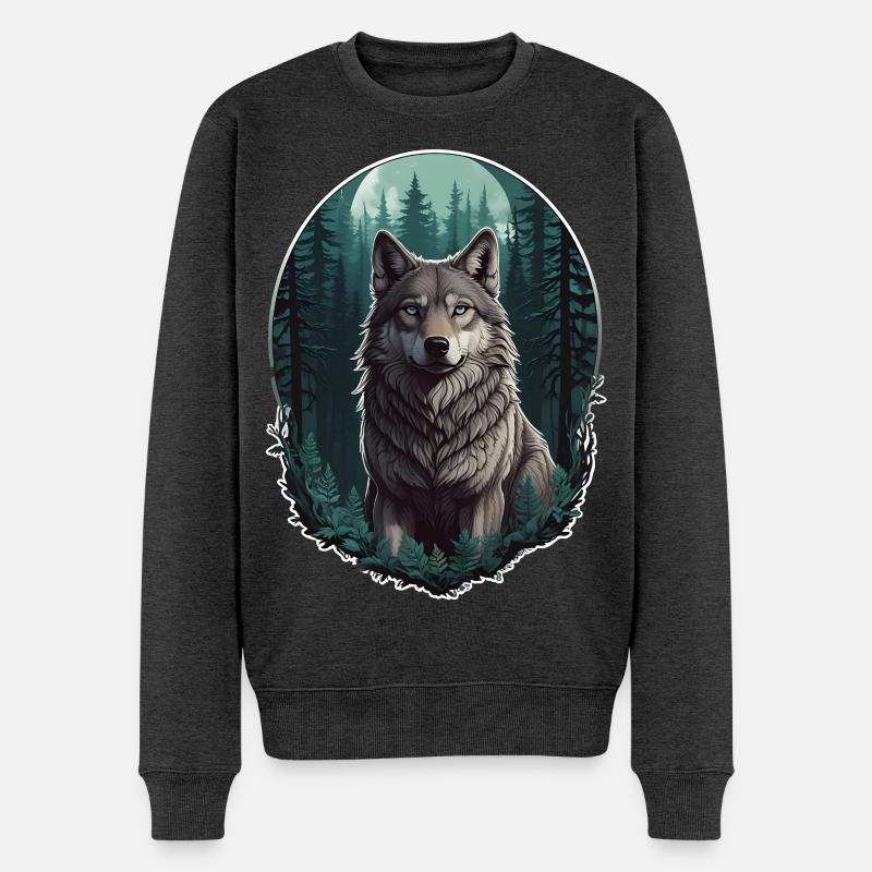 Wolf im Mondlicht - Männer Premium Bio Pullover - Anthrazit meliert
