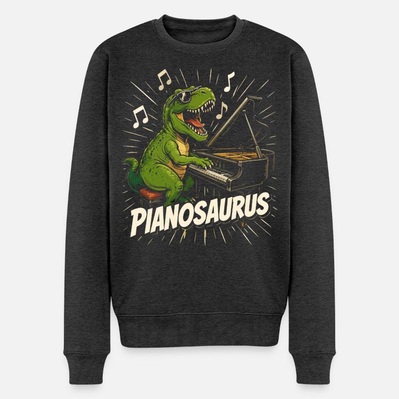 Spaßiger Pianist-Dinosaurier - Männer Premium Bio Pullover - Anthrazit meliert
