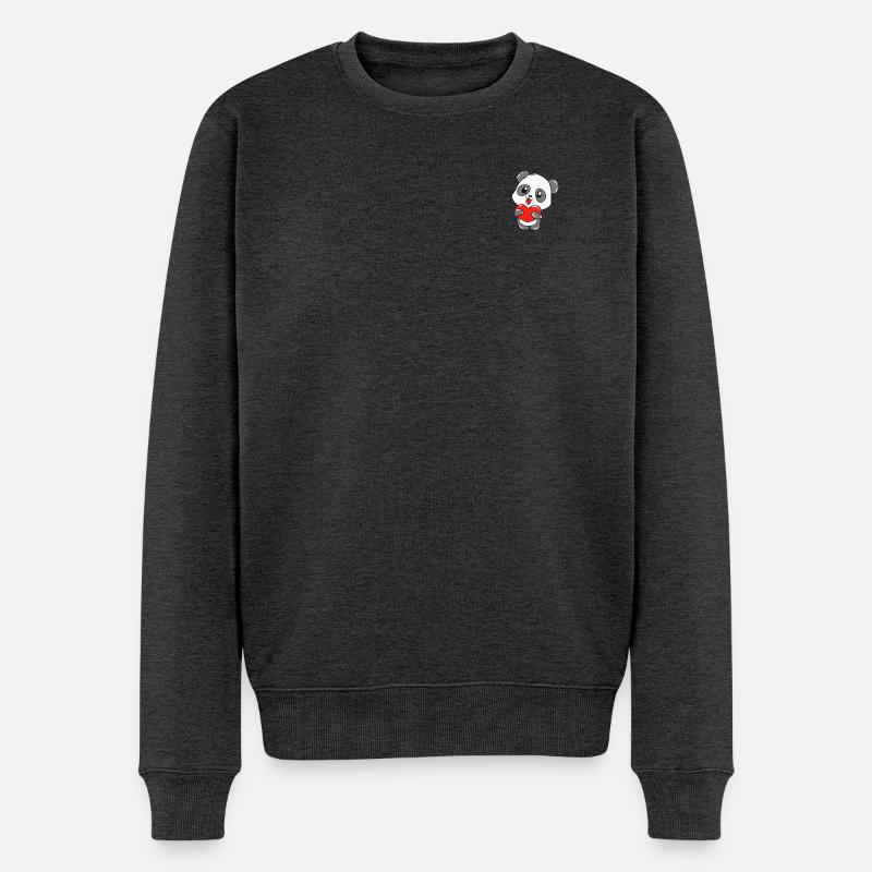 Panda Liebe - Männer Premium Bio Pullover - Anthrazit meliert