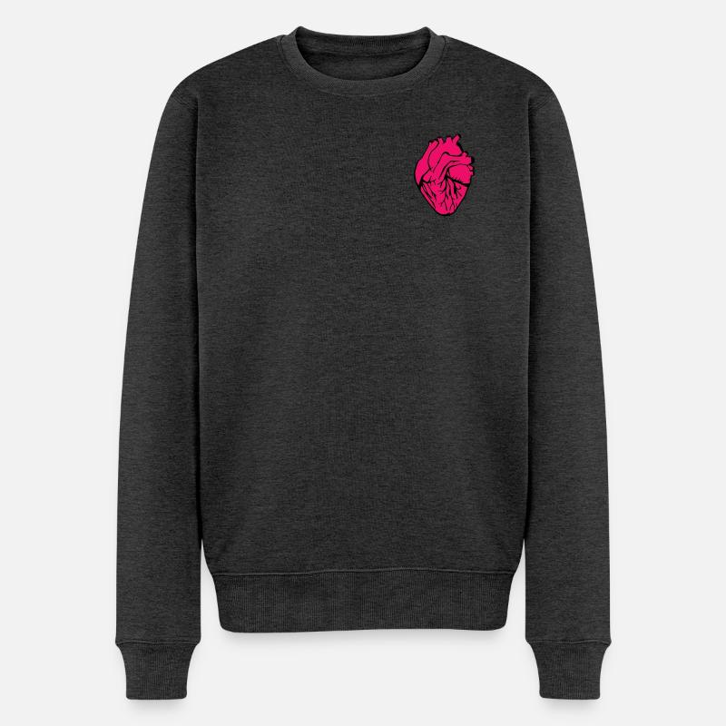 Herz - Männer Premium Bio Pullover - Anthrazit meliert