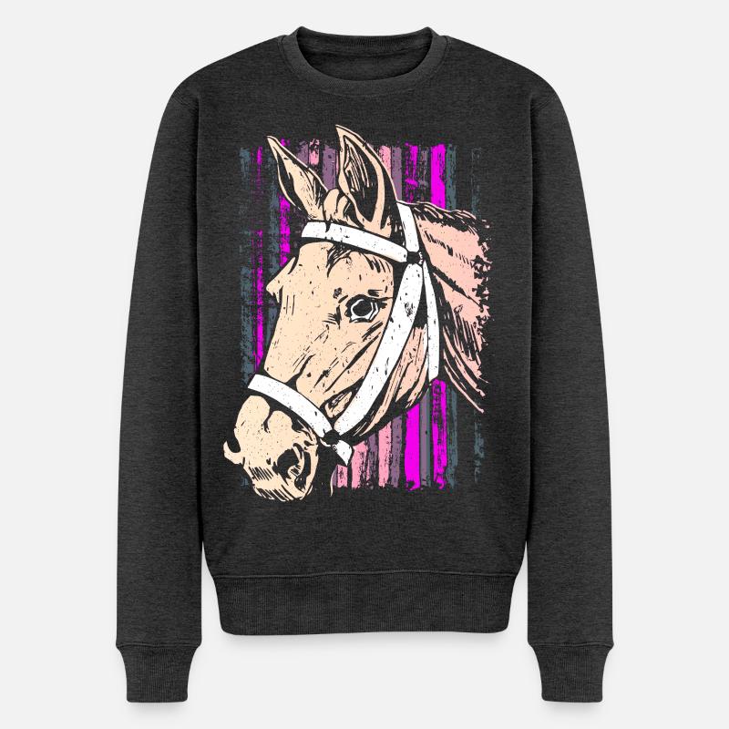 Equitation - cavalier - école d'équitation - tête de cheval rose - Pull Premium bio Homme - anthracite chiné