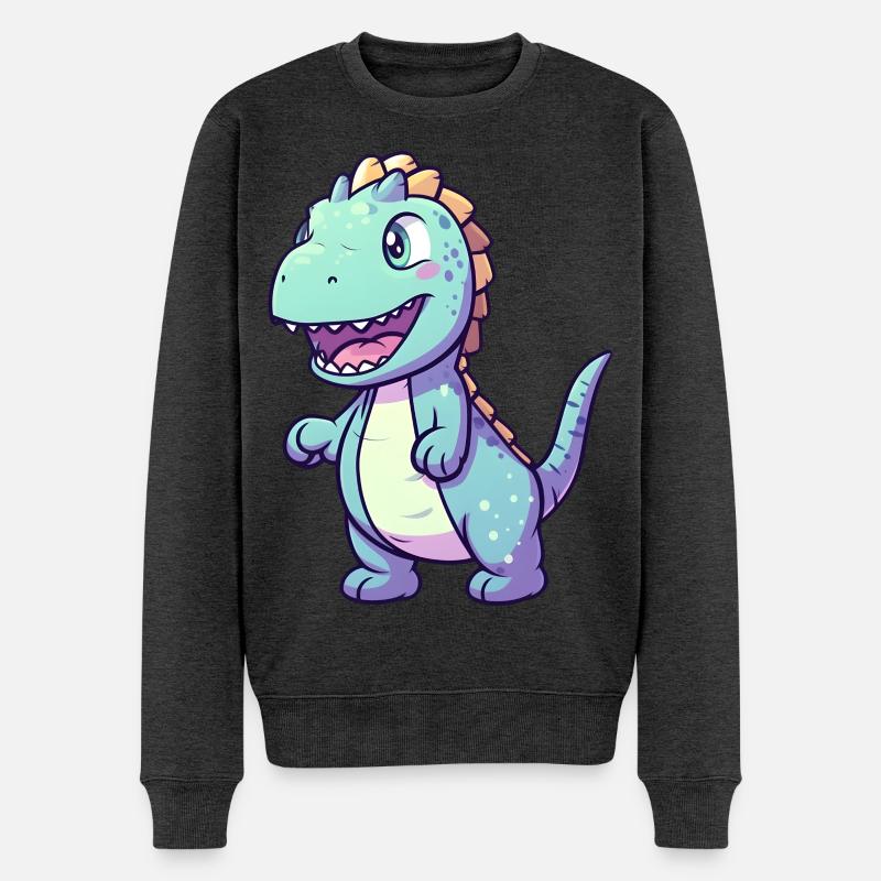 Niedlicher Dino | Dinosaurier | Blauer Dino blau - Männer Premium Bio Pullover - Anthrazit meliert