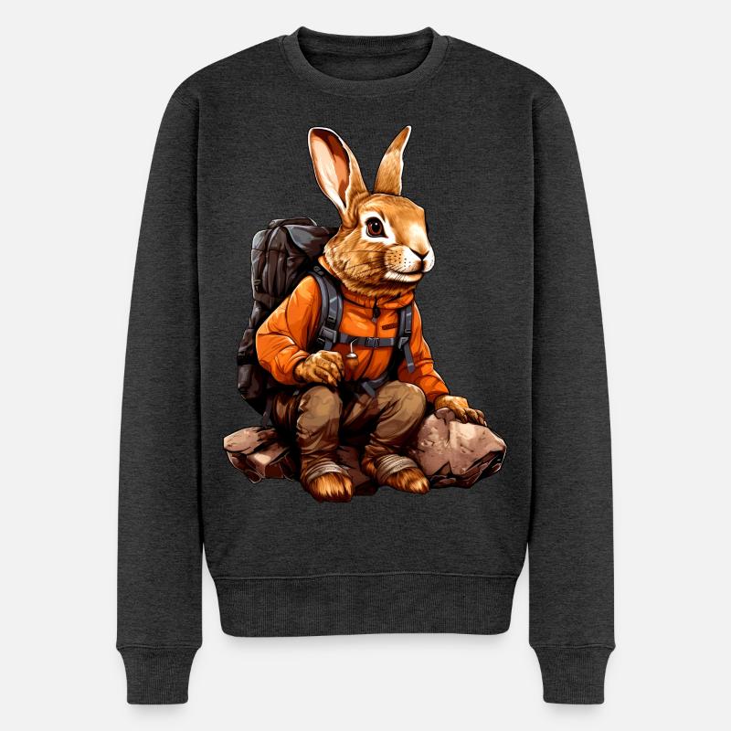 Hasen Wandern / Bergsteiger Hase - Männer Premium Bio Pullover - Anthrazit meliert