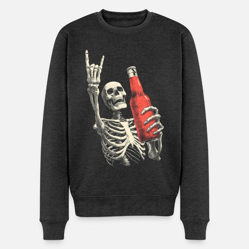 Skelett mit Flasche Party - Männer Premium Bio Pullover - Anthrazit meliert
