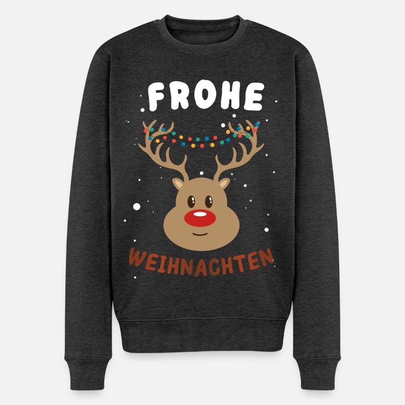 Festlicher Rudolf Rentier Weihnachtspullover - Männer Premium Bio Pullover - Anthrazit meliert