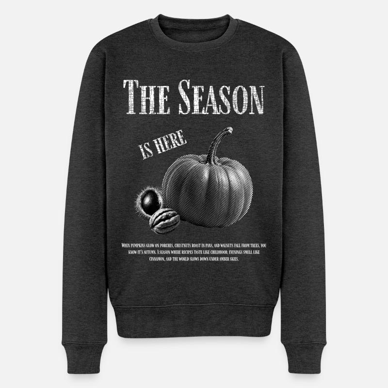 Herbst Design mit Kürbis und Walnuss - Männer Premium Bio Pullover - Anthrazit meliert