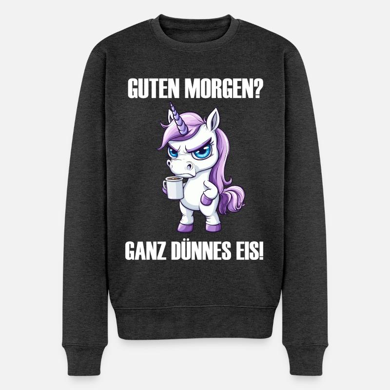 Einhorn Kaffee Morgenmuffel Design - Männer Premium Bio Pullover - Anthrazit meliert