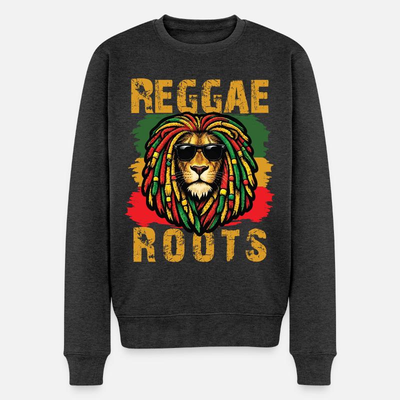 Lion Reggae Roots Rasta-Vibe - Männer Premium Bio Pullover - Anthrazit meliert