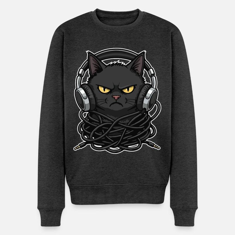 Kabel-Chaos-Katzen-Musik-Kopfhörer - Männer Premium Bio Pullover - Anthrazit meliert