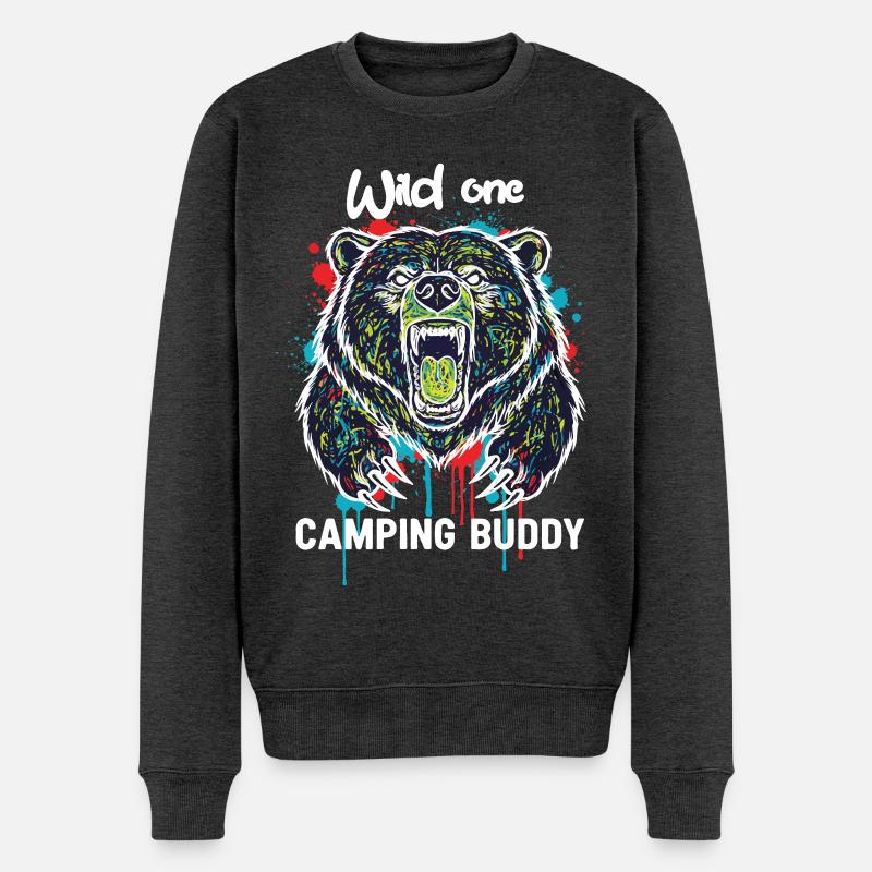 Wilder Campingkumpel Grizzlybär - Männer Premium Bio Pullover - Anthrazit meliert