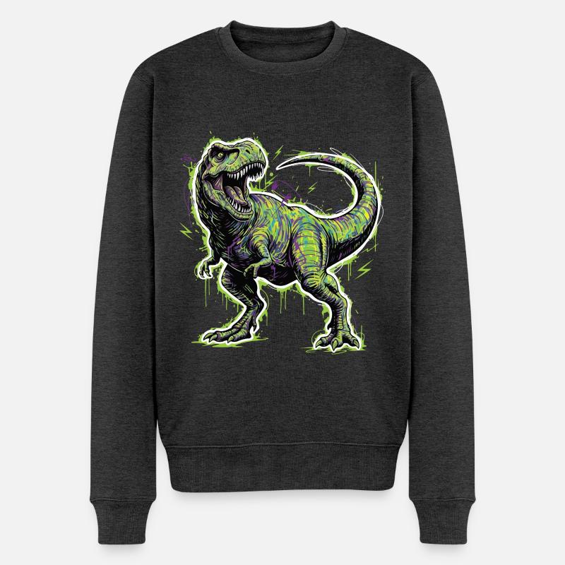 Tyrannosaur_electrique Dinosaurier - Männer Premium Bio Pullover - Anthrazit meliert