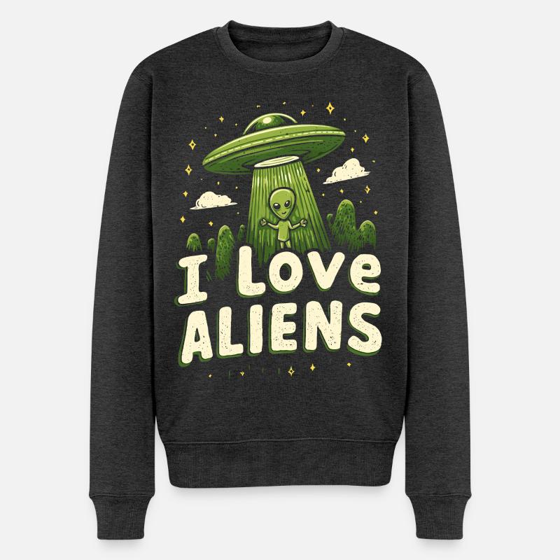 Ich liebe Aliens - Männer Premium Bio Pullover - Anthrazit meliert