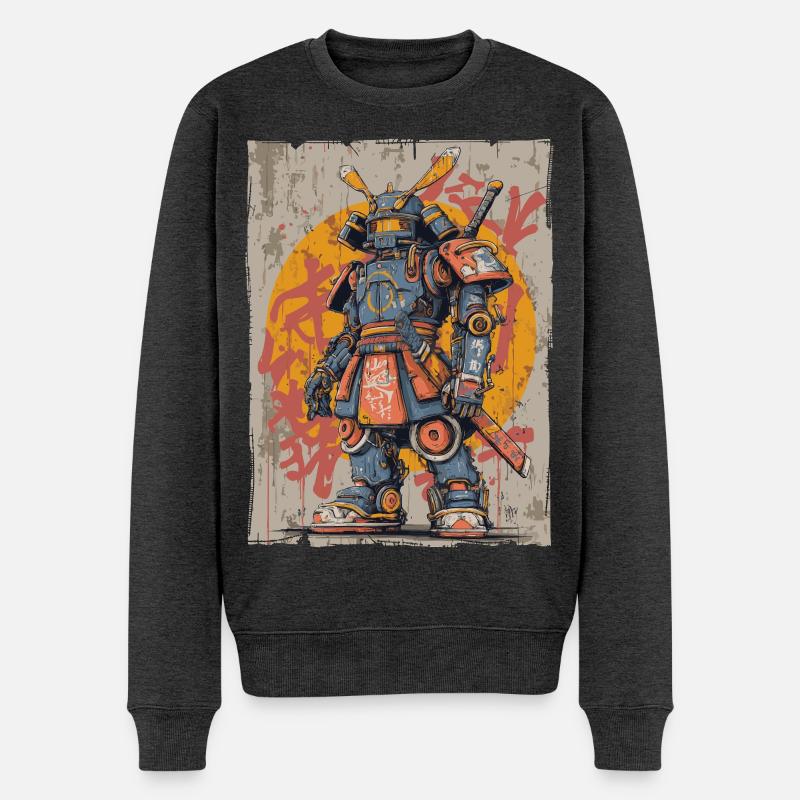 Mechanischer Samurai Street Art - Männer Premium Bio Pullover - Anthrazit meliert