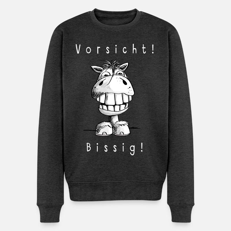 Vorsicht Bissig - Pferd - Pferde - Zahn - Zähne - Männer Premium Bio Pullover - Anthrazit meliert