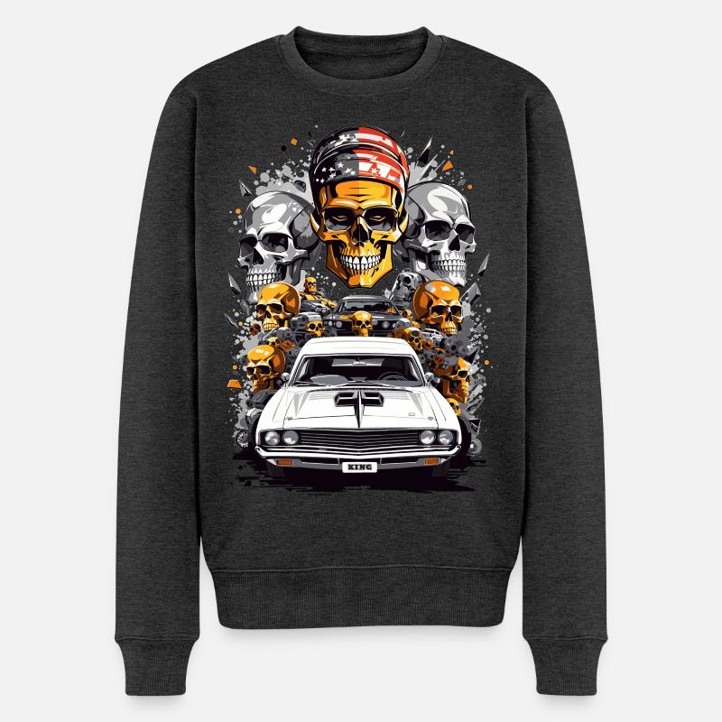 Muscle Car and Skulls - Männer Premium Bio Pullover - Anthrazit meliert