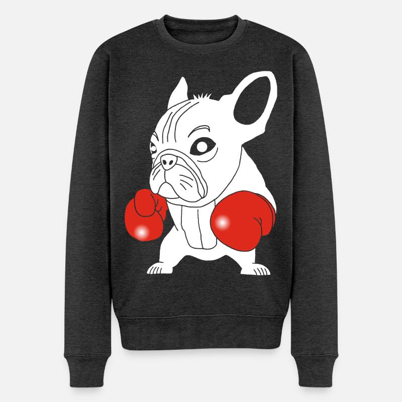 Weißer Hundeboxer - Männer Premium Bio Pullover - Anthrazit meliert