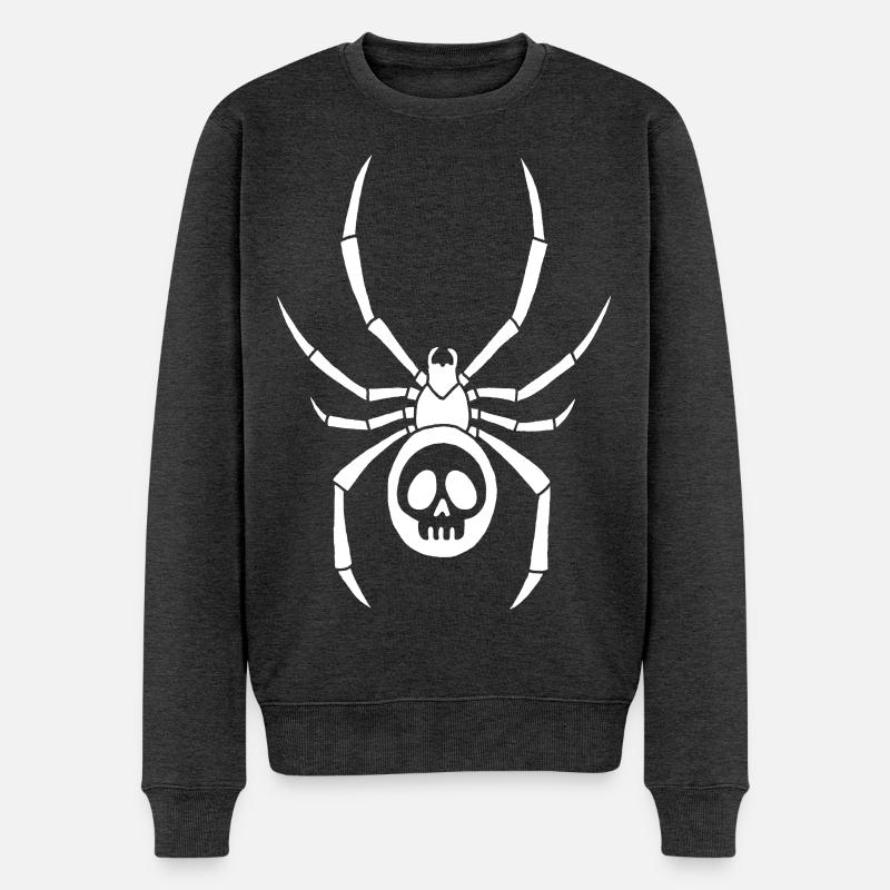 Araignée blanche et crâne - Pull Premium bio Homme - anthracite chiné