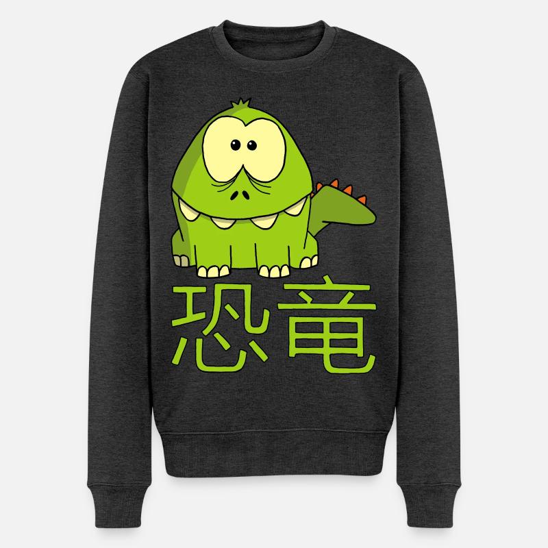 Lustiger japanischer Dinosaurier - Männer Premium Bio Pullover - Anthrazit meliert