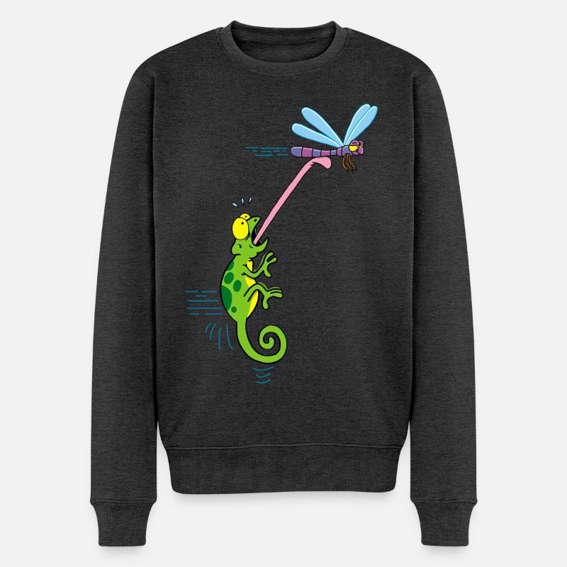 Caméléon et libellule - Pull Premium bio Homme - anthracite chiné