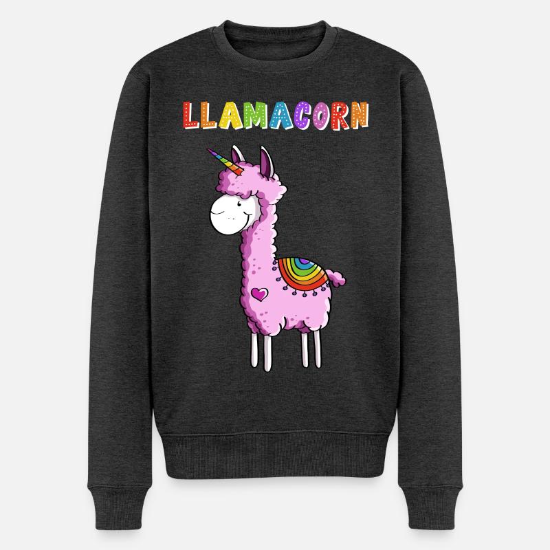 Llamacorn - Lama Einhorn - Comic - Fun Geschenk - Männer Premium Bio Pullover - Anthrazit meliert