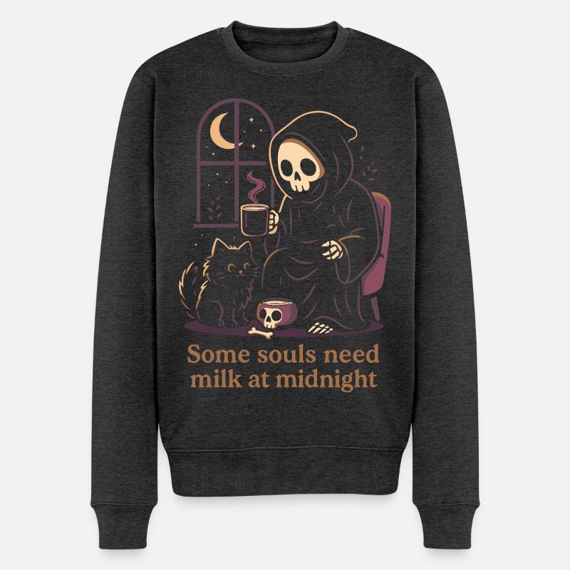 Sensenmann Katze Milch Mitternacht Motiv - Männer Premium Bio Pullover - Anthrazit meliert