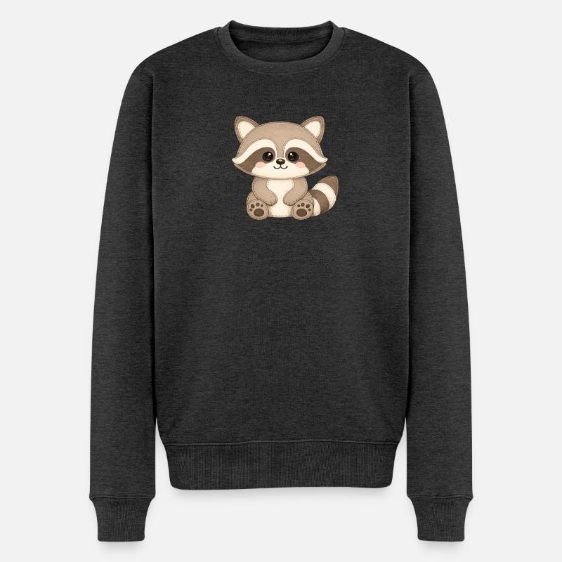 Kuschelwaschbär Illustration - Männer Premium Bio Pullover - Anthrazit meliert