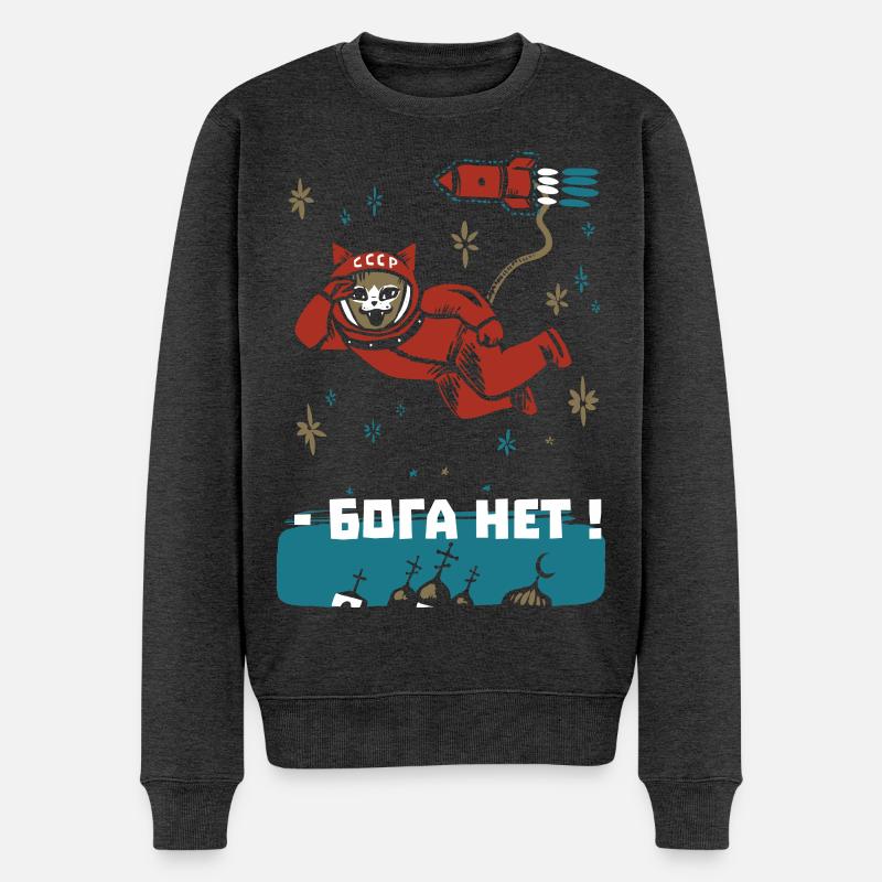 Gagarin Katze - Ich sehe dort oben keinen Gott - Männer Premium Bio Pullover - Anthrazit meliert