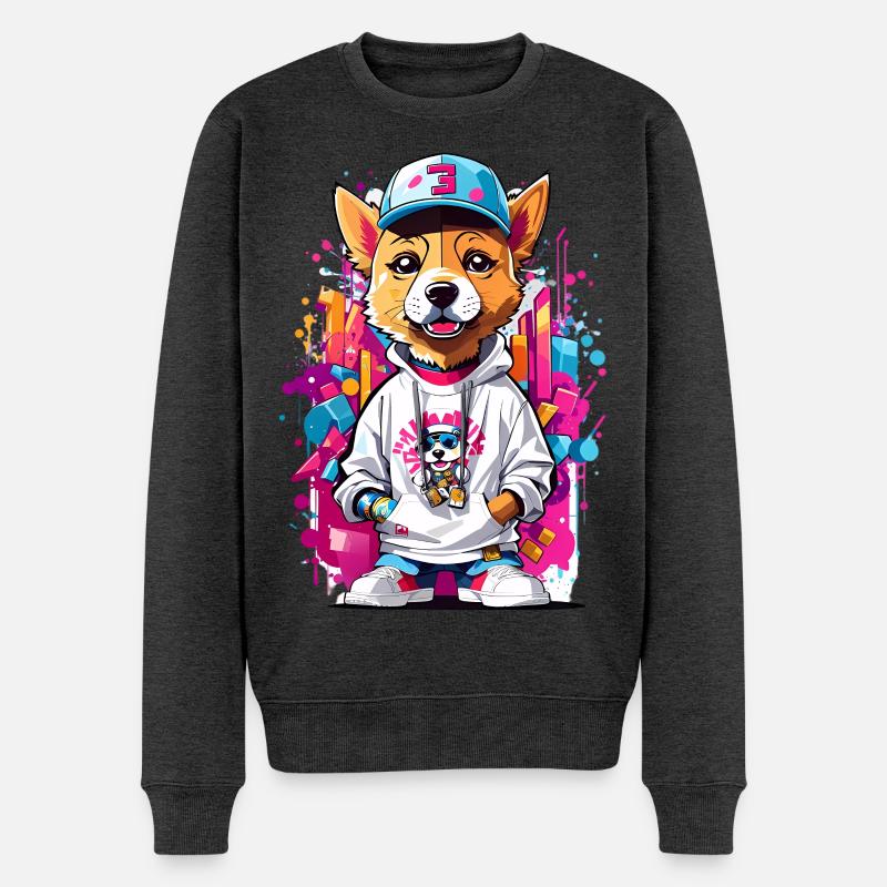 Hund - Männer Premium Bio Pullover - Anthrazit meliert