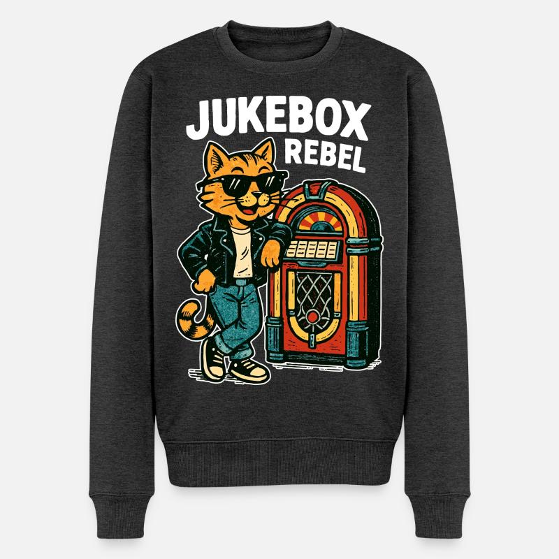Jukebox Rebel: Coole Retro Katze im Comic Stil - Männer Premium Bio Pullover - Anthrazit meliert