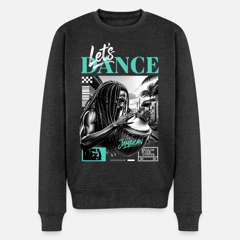 Lets Dance Jamaican Drummer - Männer Premium Bio Pullover - Anthrazit meliert