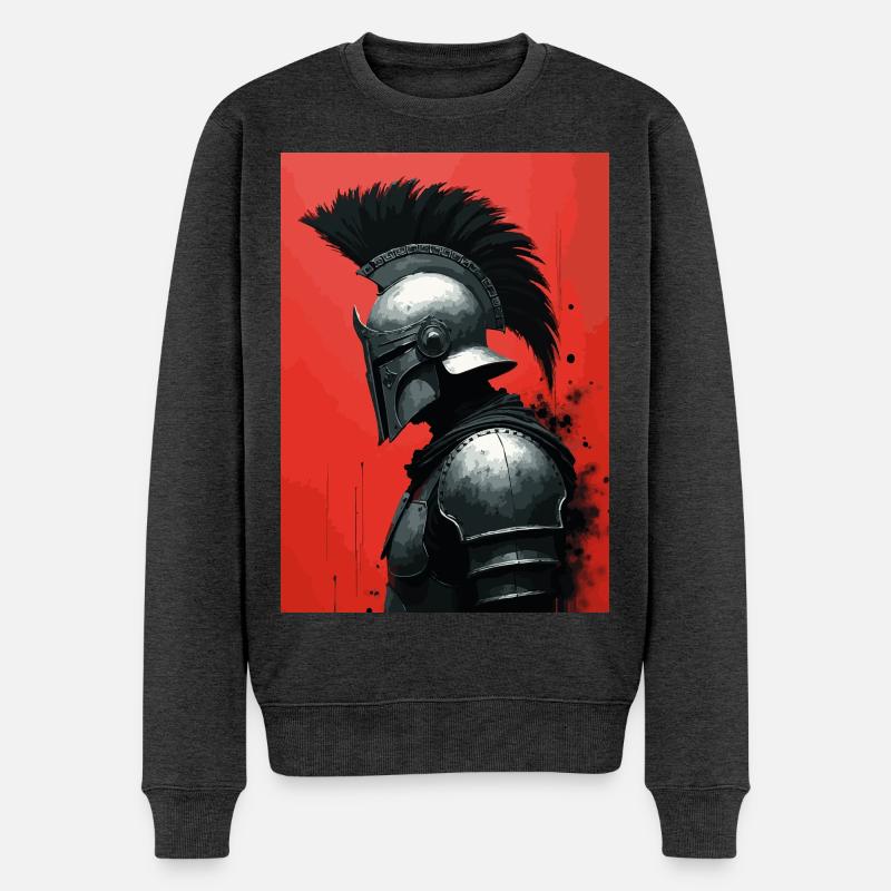 Spartanischer Krieger Rot - Männer Premium Bio Pullover - Anthrazit meliert