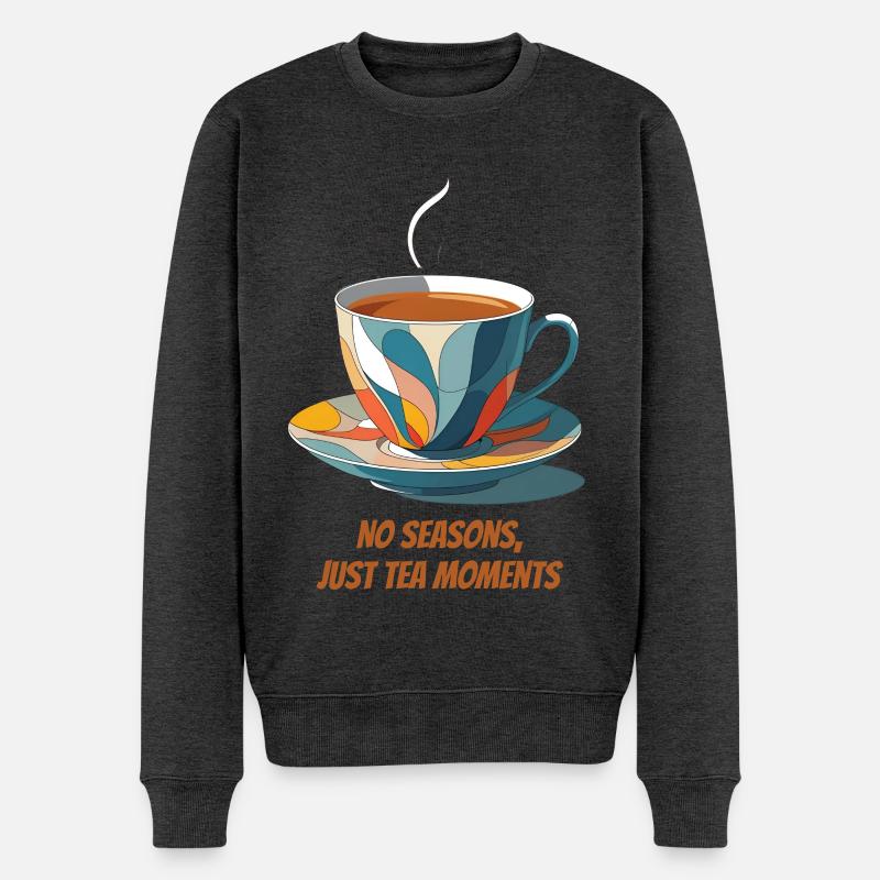Bunte Teetasse mit Schriftzug - Männer Premium Bio Pullover - Anthrazit meliert