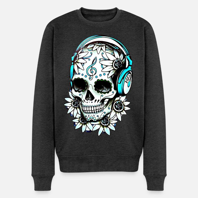 Musik Skull - Männer Premium Bio Pullover - Anthrazit meliert