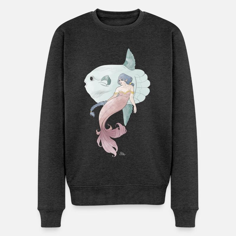 Freunde der See – Meerjungfrau mit Mondfisch - Männer Premium Bio Pullover - Anthrazit meliert