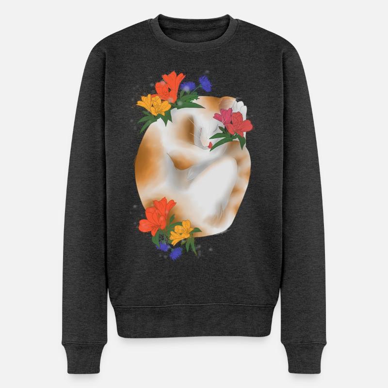 Chat et fleurs - Pull Premium bio Homme - anthracite chiné