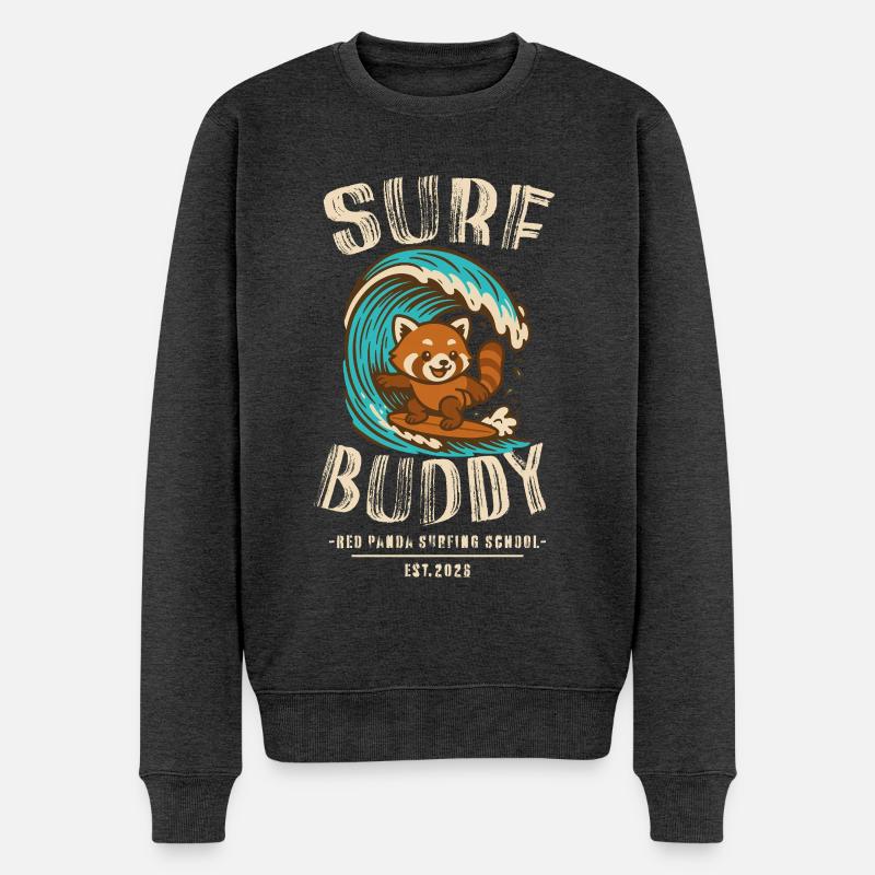 Surf Buddy, Freund auf dem Surfboard - Männer Premium Bio Pullover - Anthrazit meliert