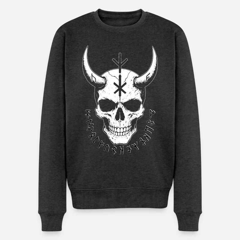BIRD Original – Mystic Circle Skull - Männer Premium Bio Pullover - Anthrazit meliert