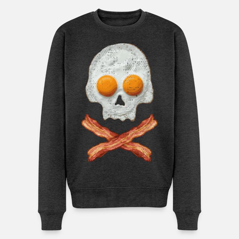 Spiegelei Schädel mit Baconkreuz - Männer Premium Bio Pullover - Anthrazit meliert