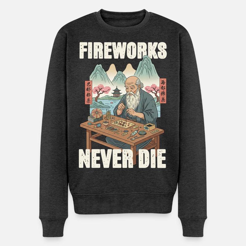 Fireworks Never Die - Männer Premium Bio Pullover - Anthrazit meliert