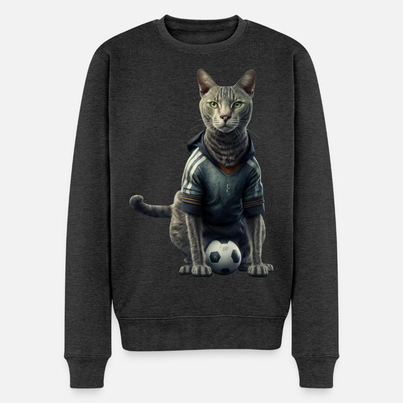 Fussball Katze - Männer Premium Bio Pullover - Anthrazit meliert