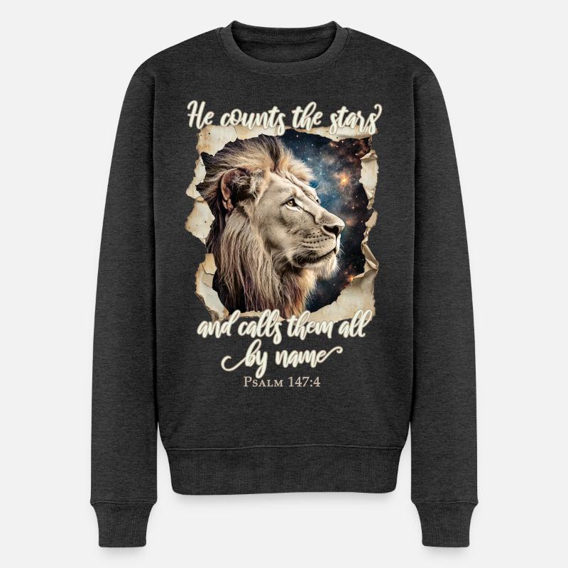 Löwe Bibelvers Christlich - Männer Premium Bio Pullover - Anthrazit meliert