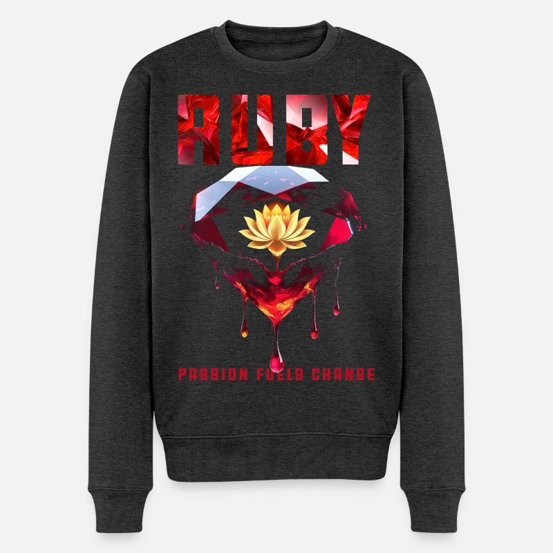 Geburtsstein Juli Rubin - Männer Premium Bio Pullover - Anthrazit meliert