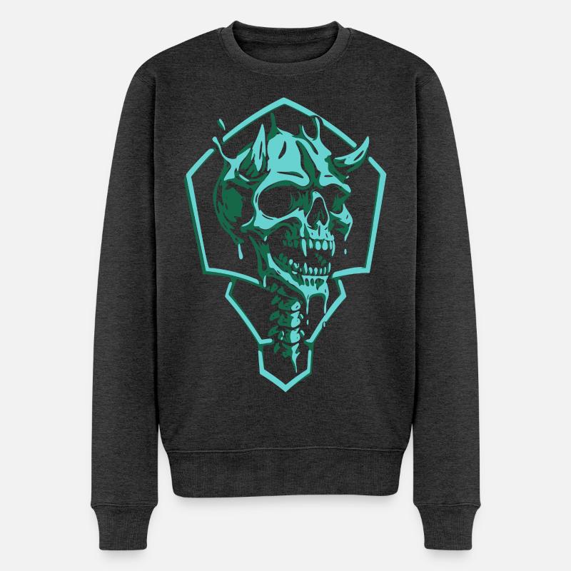 Zerrissener Smaragdschädel - Männer Premium Bio Pullover - Anthrazit meliert
