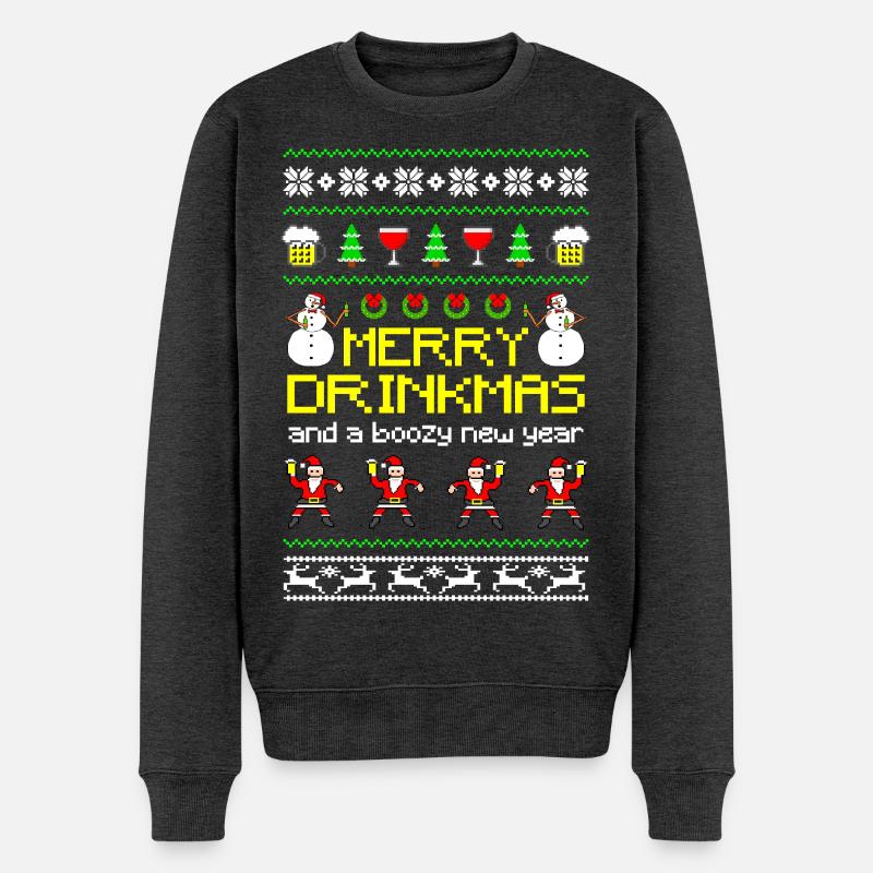 Merry Drinkmas - Männer Premium Bio Pullover - Anthrazit meliert