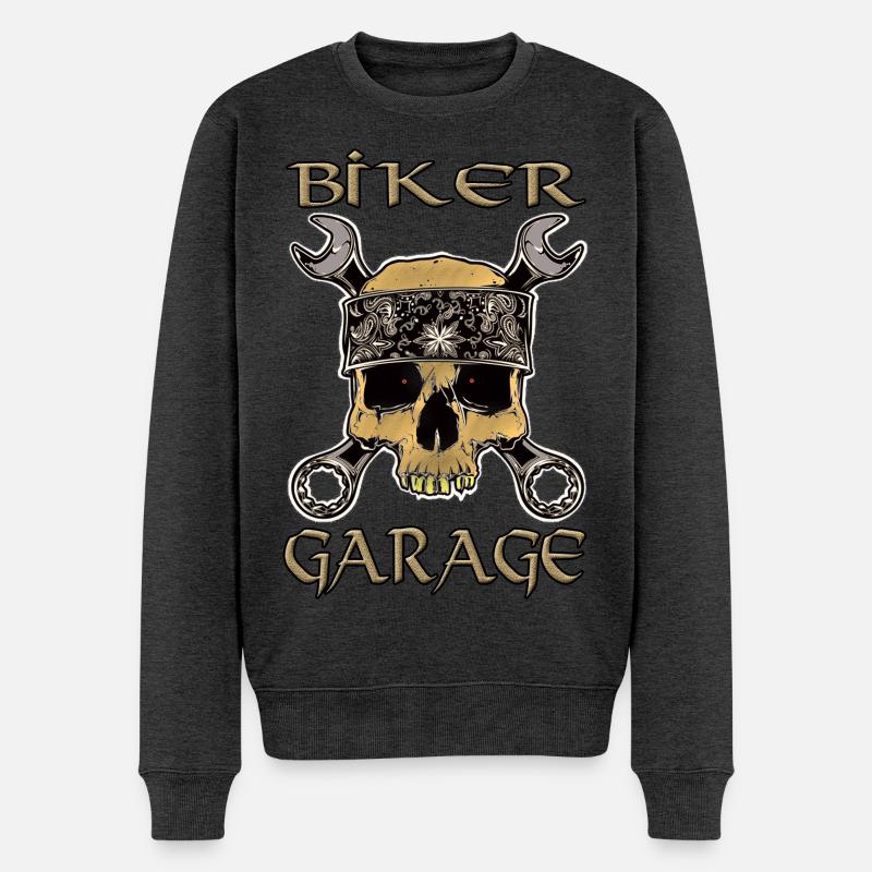 Biker Skull Garage Bandana - Männer Premium Bio Pullover - Anthrazit meliert