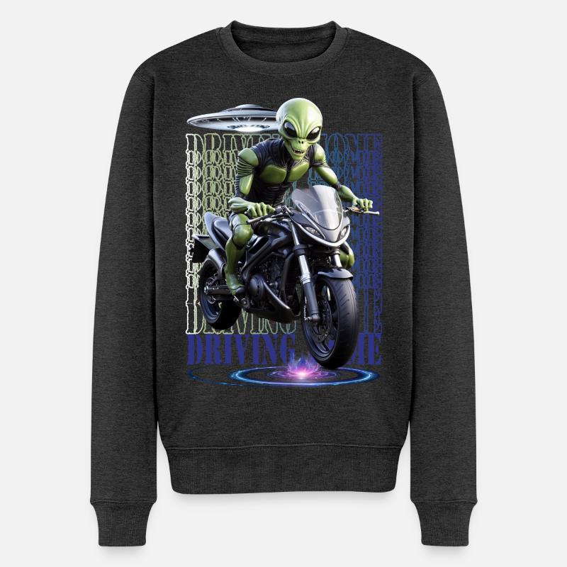 Alien auf Motorrad - Männer Premium Bio Pullover - Anthrazit meliert