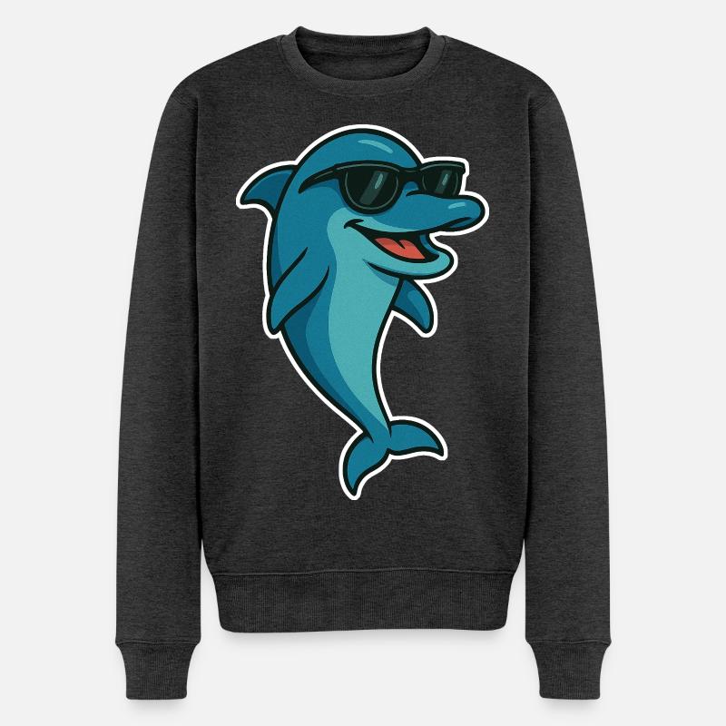 Delfin mit Sonnebrille - Männer Premium Bio Pullover - Anthrazit meliert