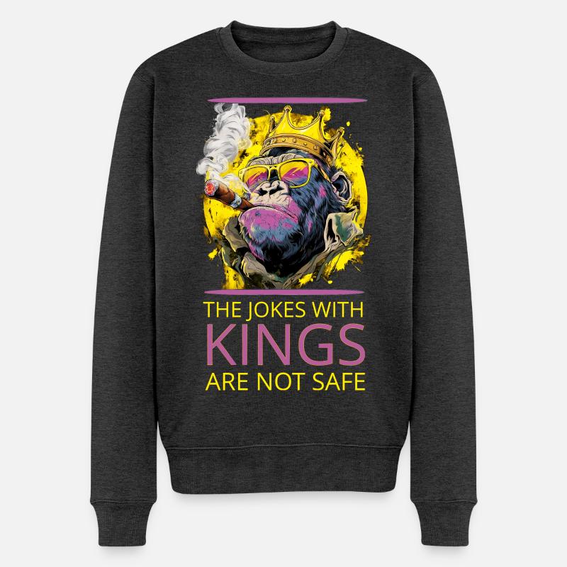Gorilla mit Krone und Zigarre - Männer Premium Bio Pullover - Anthrazit meliert